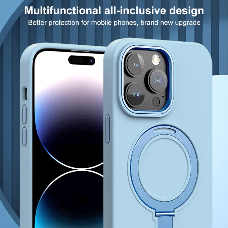 For iPhone 15 Liquid Silicone MagSafe Metal Ring Holder Phone Case