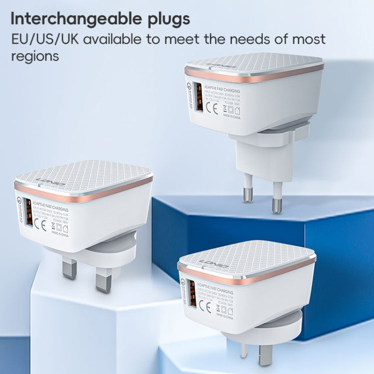 LDNIO A1204Q QC3.0 18W USB Fast Charger with 1m USB to Micro USB Cable, Plug Type:EU Plug - White Gold