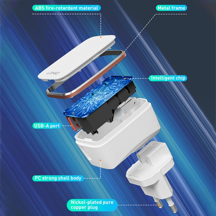 LDNIO A1204Q QC3.0 18W USB Fast Charger with 1m USB to Micro USB Cable, Plug Type:EU Plug - White Gold