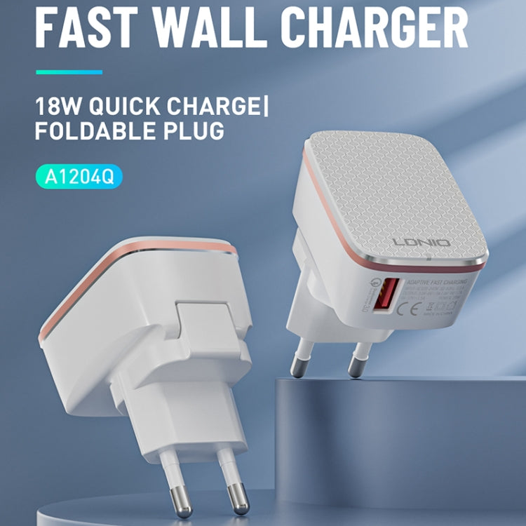 LDNIO A1204Q QC3.0 18W USB Fast Charger with 1m USB to USB-C / Type-C Cable, Plug Type:UK Plug - White Gold