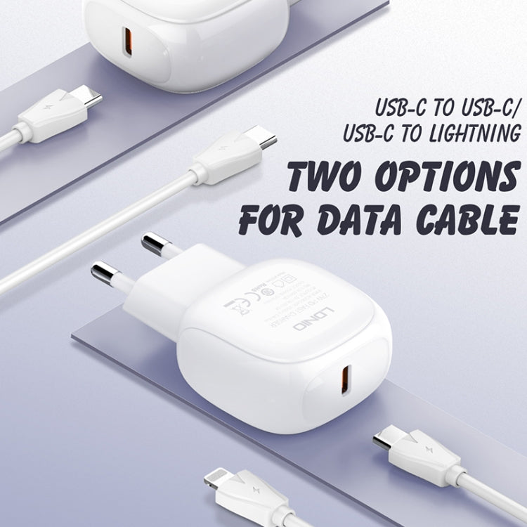 LDNIO A1206C PD27W USB-C / Type-C Fast Charger with 1m 8 Pin Cable, Plug Type:EU Plug - White