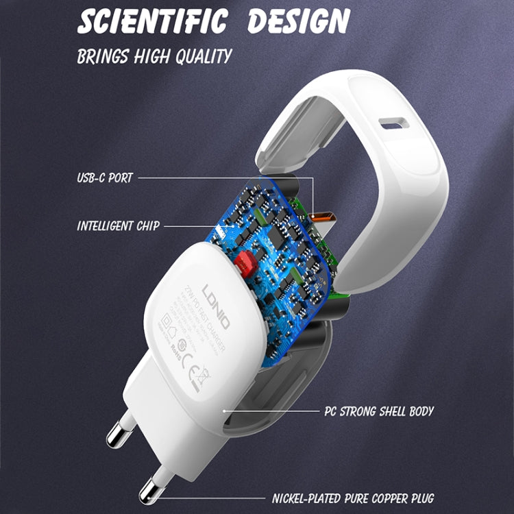 LDNIO A1206C PD27W USB-C / Type-C Fast Charger with 1m 8 Pin Cable, Plug Type:EU Plug - White