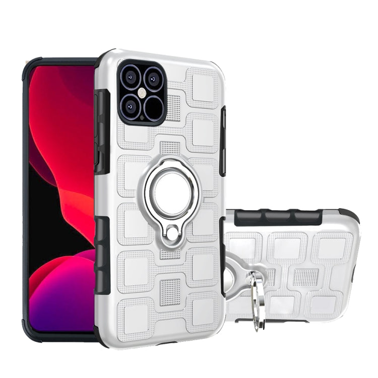 For iPhone 12 mini 2 In 1 Cube PC + TPU Protective Case with 360 Degrees Rotate Silver Ring Holder