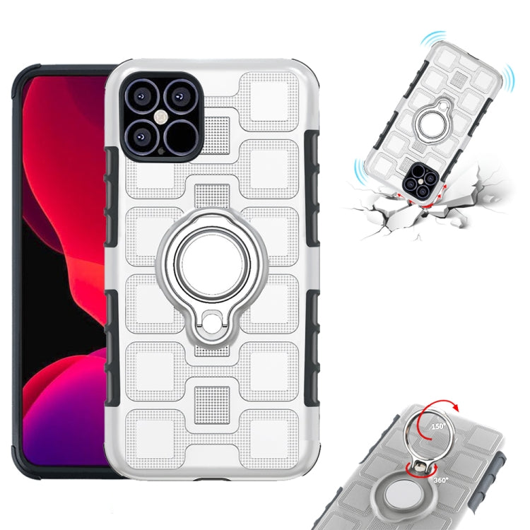 For iPhone 12 mini 2 In 1 Cube PC + TPU Protective Case with 360 Degrees Rotate Silver Ring Holder