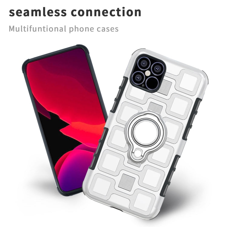 For iPhone 12 mini 2 In 1 Cube PC + TPU Protective Case with 360 Degrees Rotate Silver Ring Holder