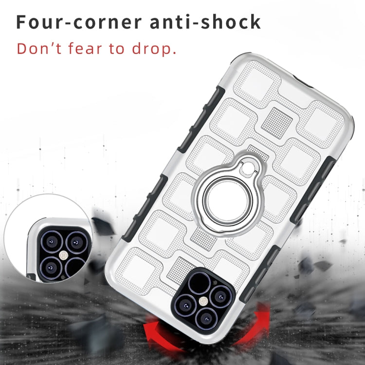 For iPhone 12 mini 2 In 1 Cube PC + TPU Protective Case with 360 Degrees Rotate Silver Ring Holder