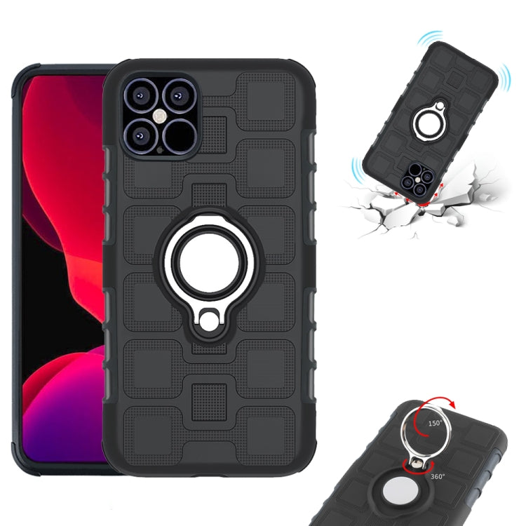 For iPhone 12 mini 2 In 1 Cube PC + TPU Protective Case with 360 Degrees Rotate Silver Ring Holder