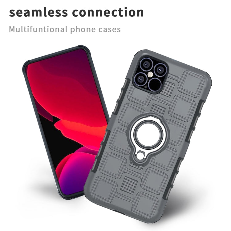 For iPhone 12 mini 2 In 1 Cube PC + TPU Protective Case with 360 Degrees Rotate Silver Ring Holder