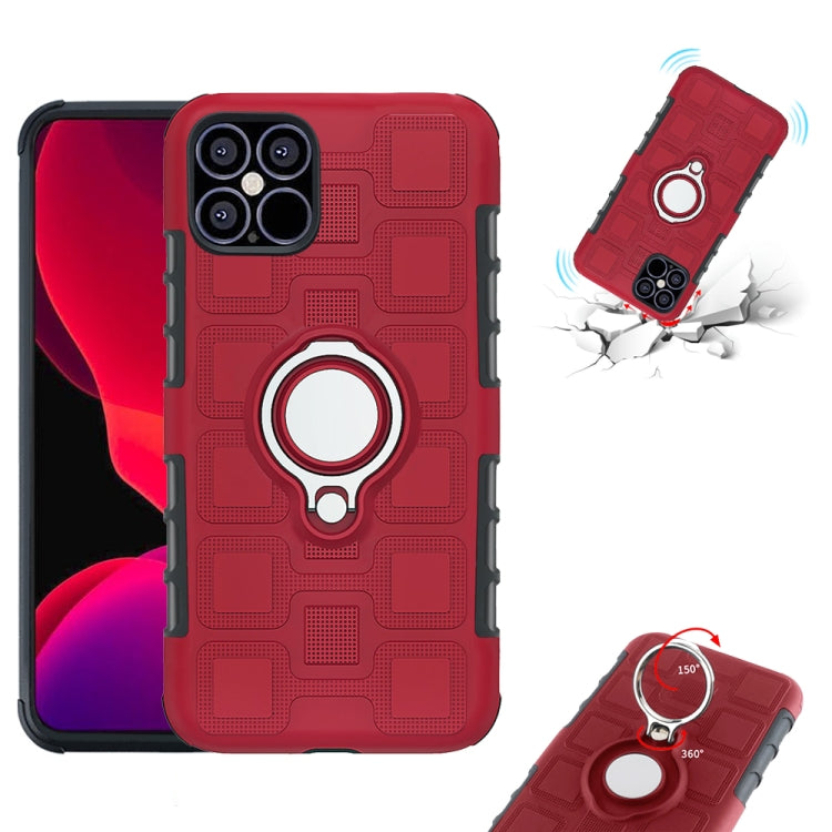 For iPhone 12 / 12 Pro 2 In 1 Cube PC + TPU Protective Case with 360 Degrees Rotate Silver Ring Holder