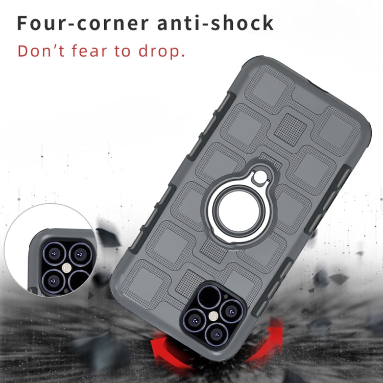 For iPhone 12 / 12 Pro 2 In 1 Cube PC + TPU Protective Case with 360 Degrees Rotate Silver Ring Holder