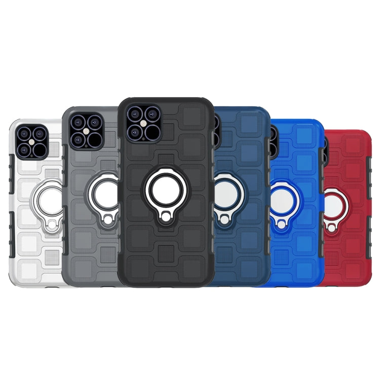 For iPhone 12 / 12 Pro 2 In 1 Cube PC + TPU Protective Case with 360 Degrees Rotate Silver Ring Holder