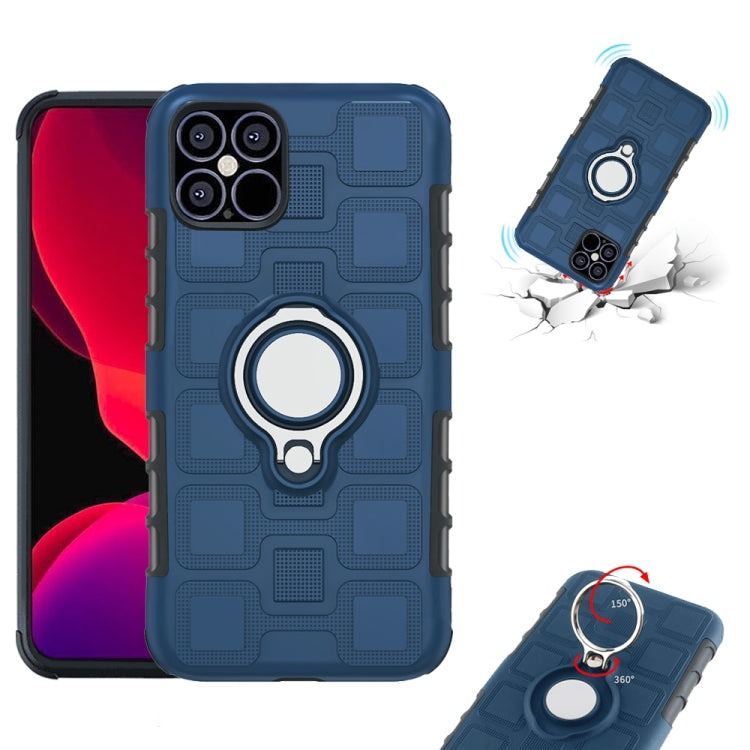 For iPhone 12 / 12 Pro 2 In 1 Cube PC + TPU Protective Case with 360 Degrees Rotate Silver Ring Holder