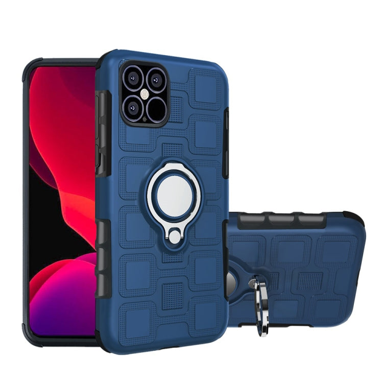 For iPhone 12 / 12 Pro 2 In 1 Cube PC + TPU Protective Case with 360 Degrees Rotate Silver Ring Holder