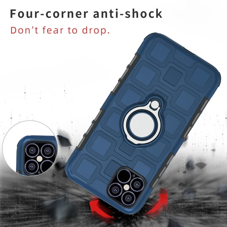 For iPhone 12 / 12 Pro 2 In 1 Cube PC + TPU Protective Case with 360 Degrees Rotate Silver Ring Holder