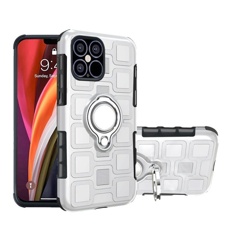 For iPhone 12 Pro Max 2 In 1 Cube PC + TPU Protective Case with 360 Degrees Rotate Silver Ring Holder