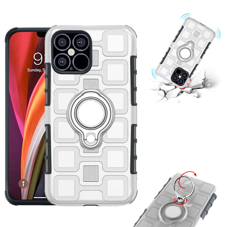 For iPhone 12 Pro Max 2 In 1 Cube PC + TPU Protective Case with 360 Degrees Rotate Silver Ring Holder