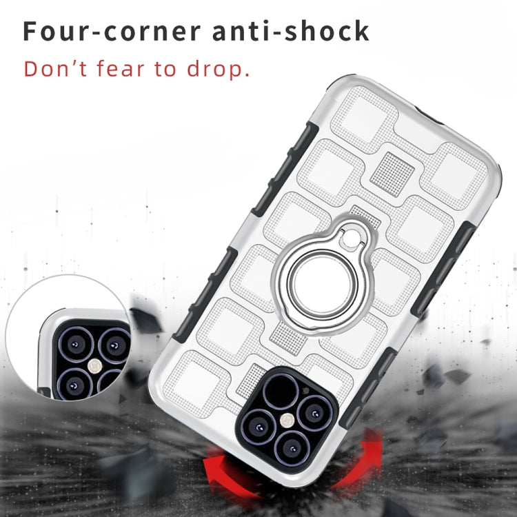 For iPhone 12 Pro Max 2 In 1 Cube PC + TPU Protective Case with 360 Degrees Rotate Silver Ring Holder