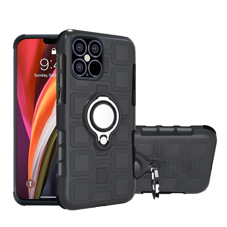 For iPhone 12 Pro Max 2 In 1 Cube PC + TPU Protective Case with 360 Degrees Rotate Silver Ring Holder