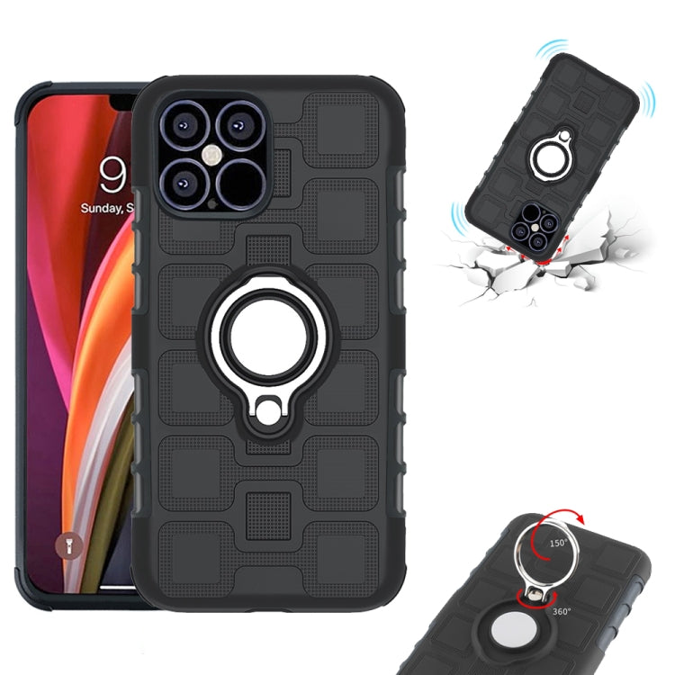 For iPhone 12 Pro Max 2 In 1 Cube PC + TPU Protective Case with 360 Degrees Rotate Silver Ring Holder