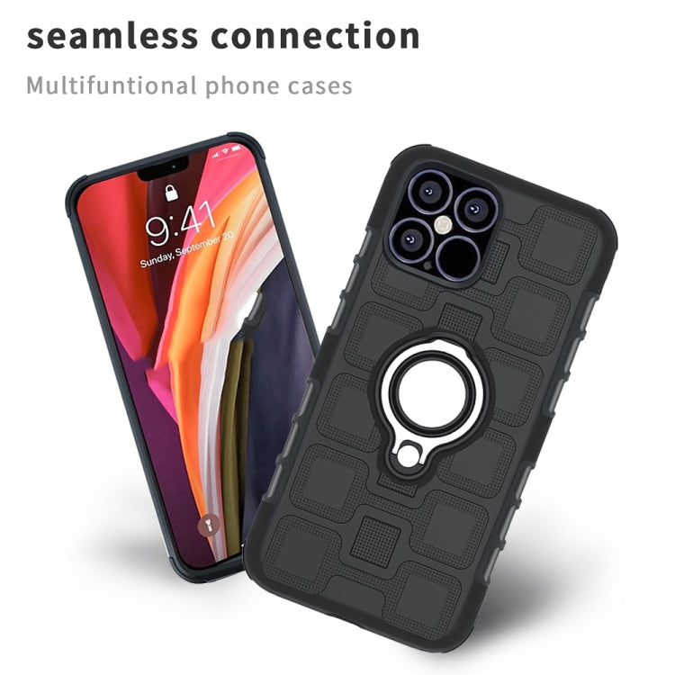 For iPhone 12 Pro Max 2 In 1 Cube PC + TPU Protective Case with 360 Degrees Rotate Silver Ring Holder