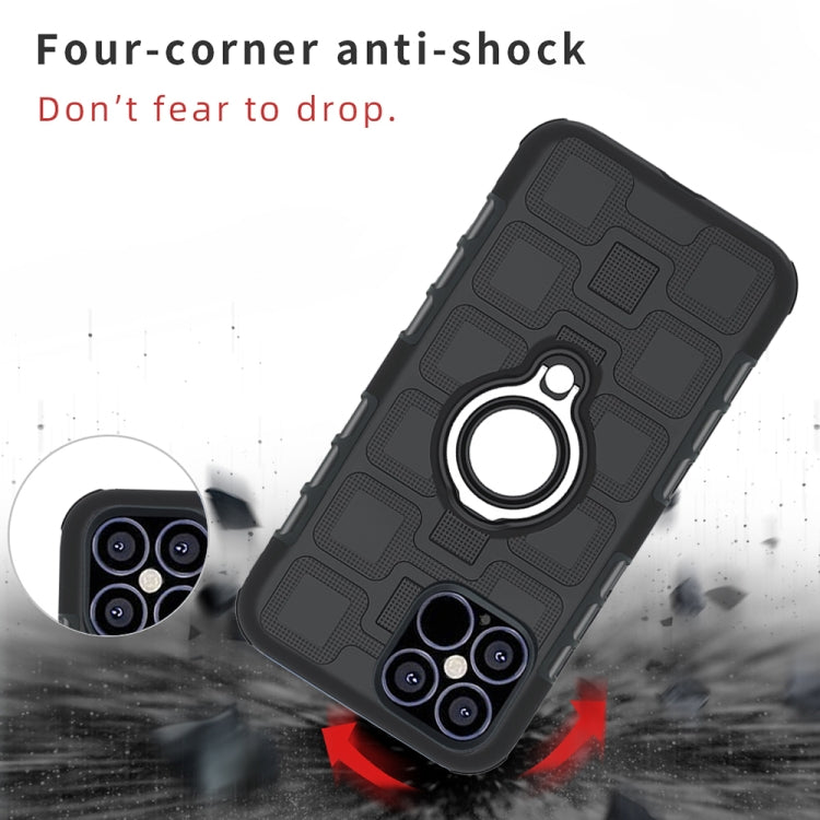For iPhone 12 Pro Max 2 In 1 Cube PC + TPU Protective Case with 360 Degrees Rotate Silver Ring Holder