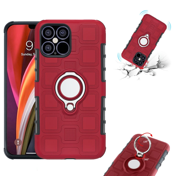 For iPhone 12 Pro Max 2 In 1 Cube PC + TPU Protective Case with 360 Degrees Rotate Silver Ring Holder