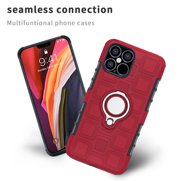 For iPhone 12 Pro Max 2 In 1 Cube PC + TPU Protective Case with 360 Degrees Rotate Silver Ring Holder