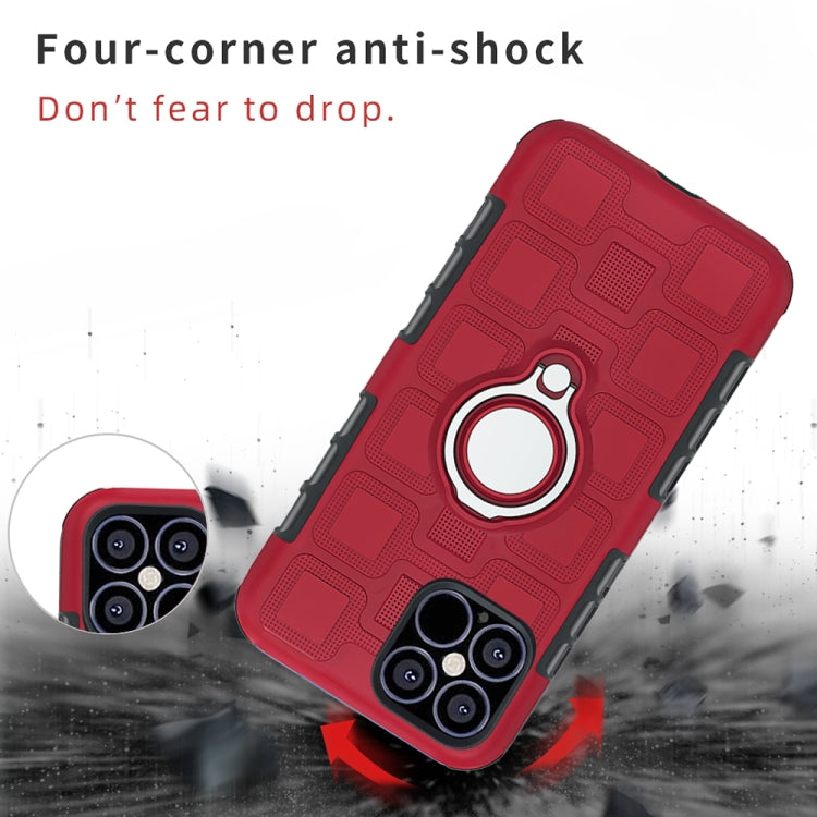 For iPhone 12 Pro Max 2 In 1 Cube PC + TPU Protective Case with 360 Degrees Rotate Silver Ring Holder