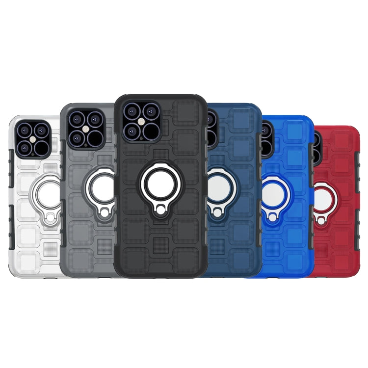 For iPhone 12 Pro Max 2 In 1 Cube PC + TPU Protective Case with 360 Degrees Rotate Silver Ring Holder