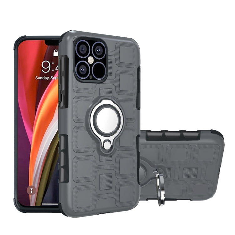 For iPhone 12 Pro Max 2 In 1 Cube PC + TPU Protective Case with 360 Degrees Rotate Silver Ring Holder