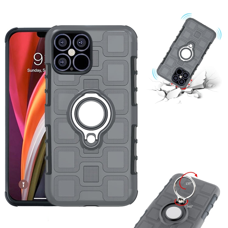 For iPhone 12 Pro Max 2 In 1 Cube PC + TPU Protective Case with 360 Degrees Rotate Silver Ring Holder