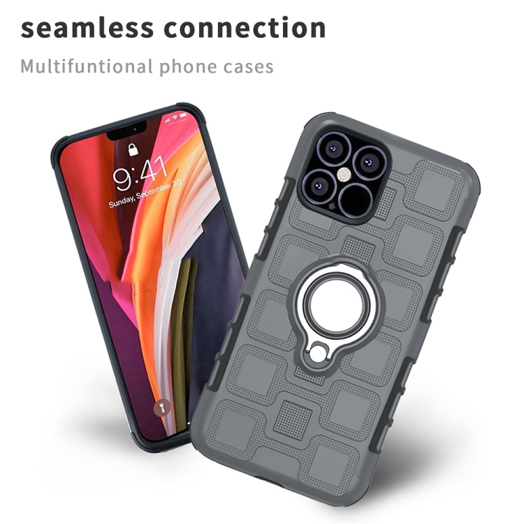 For iPhone 12 Pro Max 2 In 1 Cube PC + TPU Protective Case with 360 Degrees Rotate Silver Ring Holder