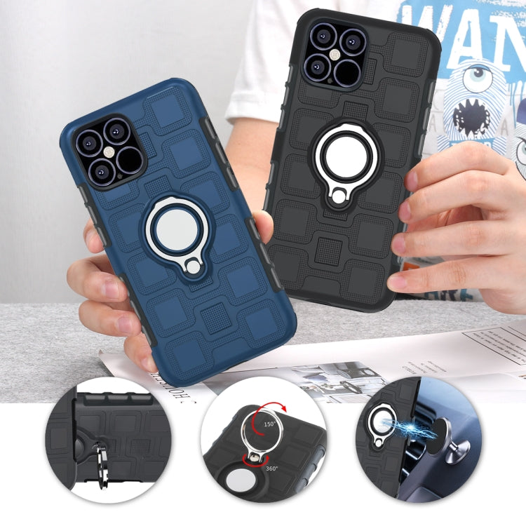 For iPhone 12 Pro Max 2 In 1 Cube PC + TPU Protective Case with 360 Degrees Rotate Silver Ring Holder