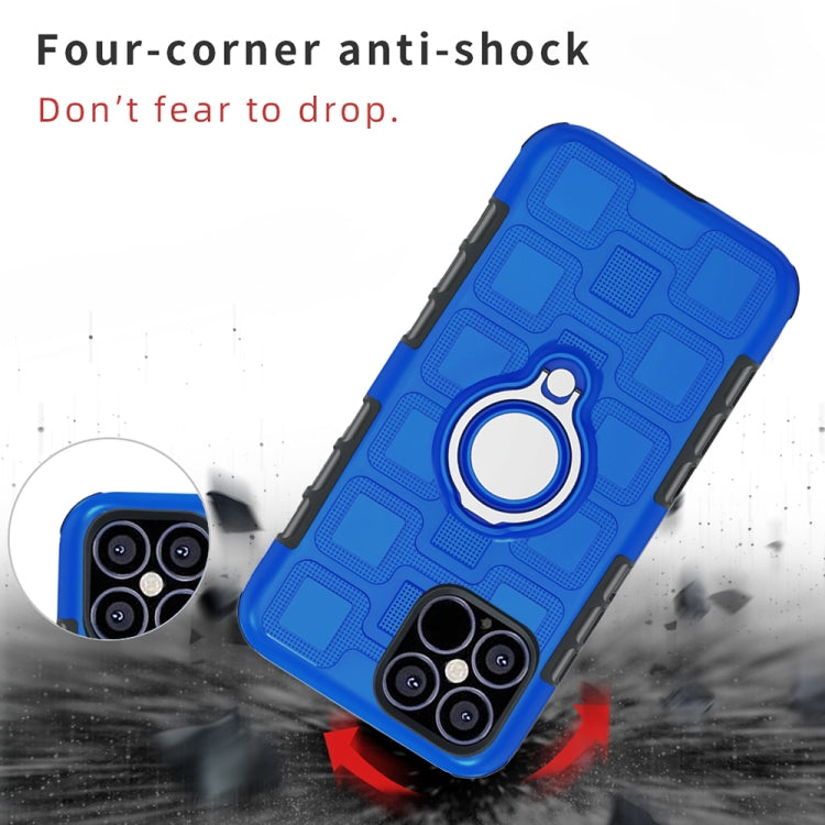 For iPhone 12 Pro Max 2 In 1 Cube PC + TPU Protective Case with 360 Degrees Rotate Silver Ring Holder
