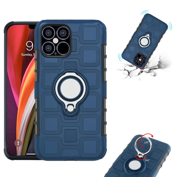 For iPhone 12 Pro Max 2 In 1 Cube PC + TPU Protective Case with 360 Degrees Rotate Silver Ring Holder