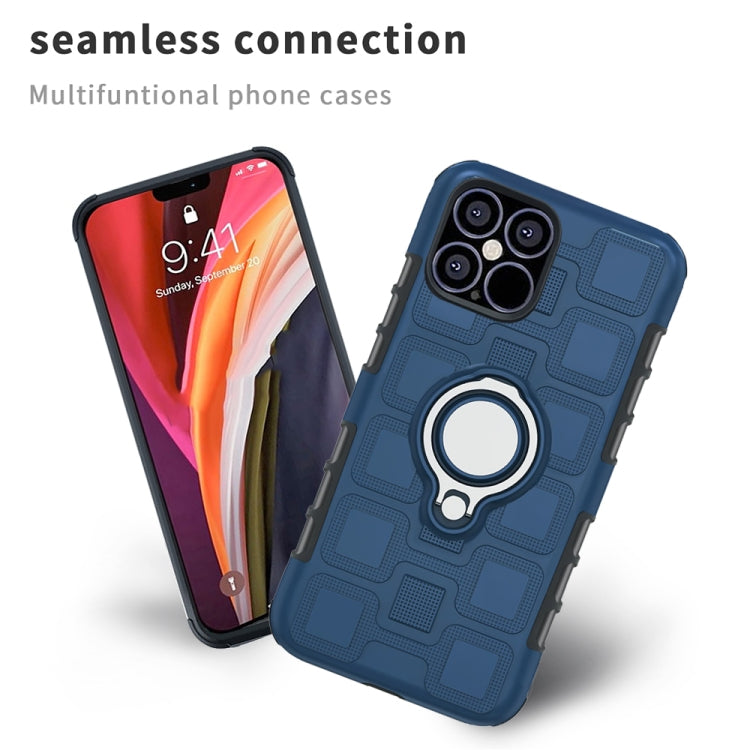 For iPhone 12 Pro Max 2 In 1 Cube PC + TPU Protective Case with 360 Degrees Rotate Silver Ring Holder