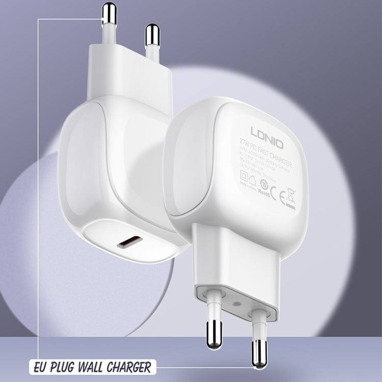 LDNIO A1206C PD27W USB-C / Type-C Fast Charger with 1m Type-C Cable, Plug Type:EU Plug - White