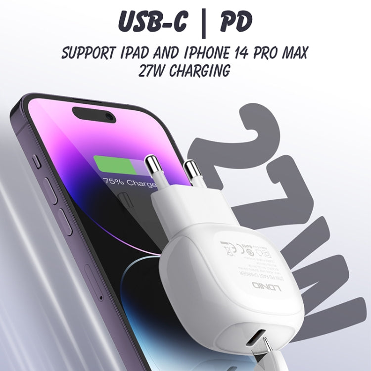 LDNIO A1206C PD27W USB-C / Type-C Fast Charger with 1m Type-C Cable, Plug Type:EU Plug - White