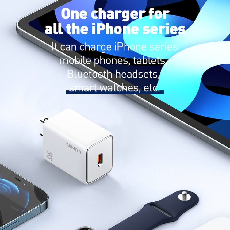 LDNIO A1508C PD30W USB-C / Type-C Fast Charger with 1m 8 Pin Cable - White