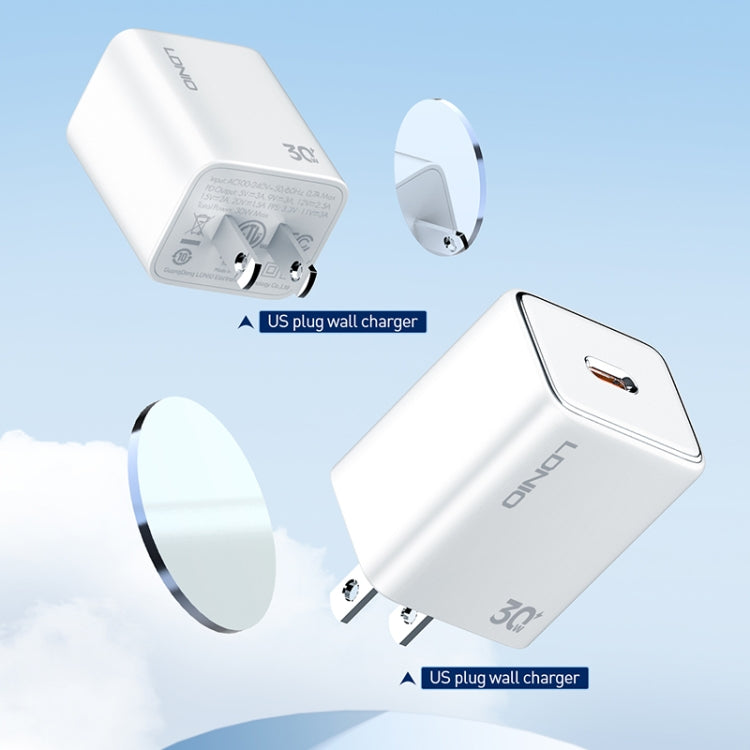 LDNIO A1508C PD30W USB-C / Type-C Fast Charger with 1m Type-C Cable - White