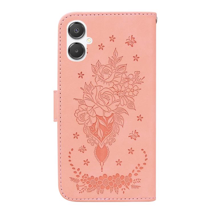 For Samsung Galaxy A25 5G / A25e JP Edition Butterfly Rose Embossed Leather Phone Case