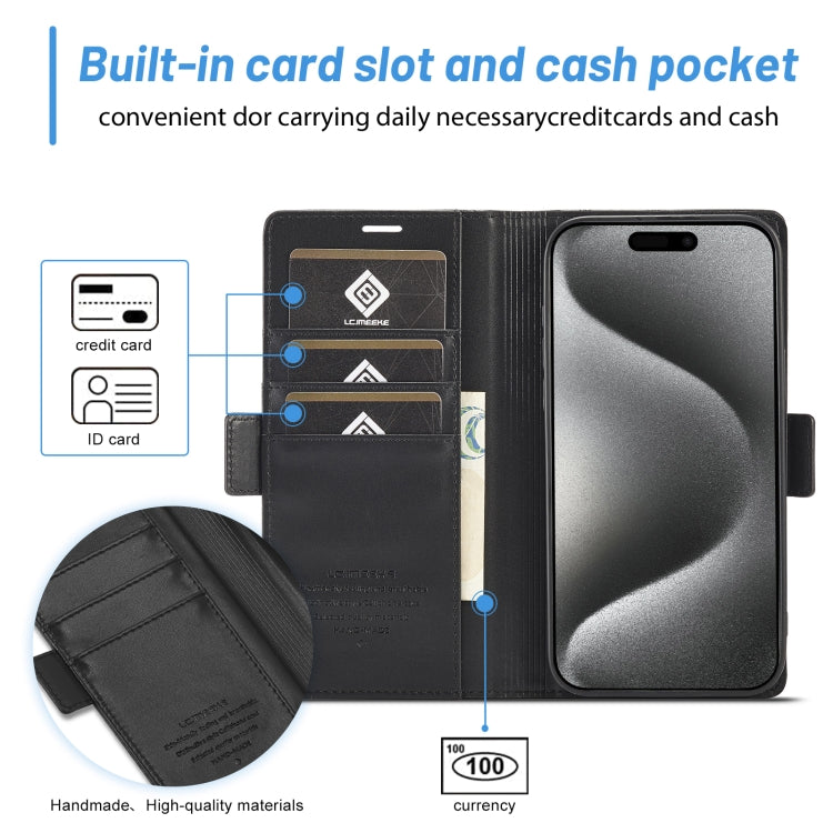 For iPhone 16 Pro Max LC.IMEEKE Skin-friendly Card Slots Leather Phone Case