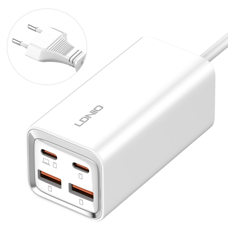 LDNIO A4610C PD65W Dual USB-C / Type-C + Dual USB Fast Charger, Cable Length: 1.5m, Plug Type:EU Plug· - White