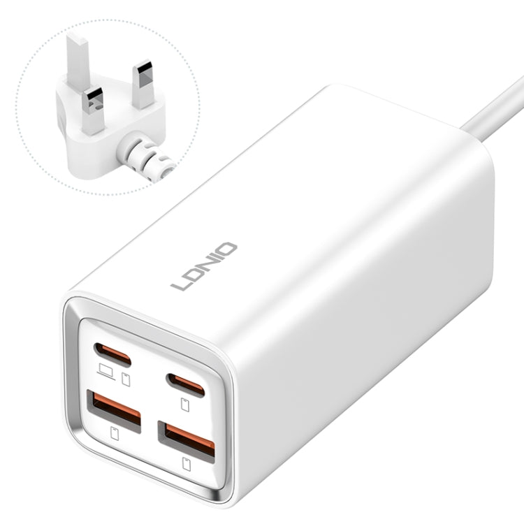 LDNIO A4610C PD65W Dual USB-C / Type-C + Dual USB Fast Charger, Cable Length: 1.5m, Plug Type:UK Plug - White