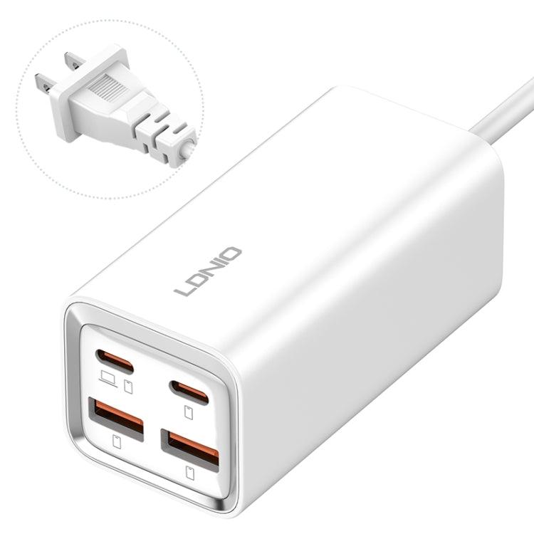 LDNIO A4610C PD65W Dual USB-C / Type-C + Dual USB Fast Charger, Cable Length: 1.5m, Plug Type:US Plug - White
