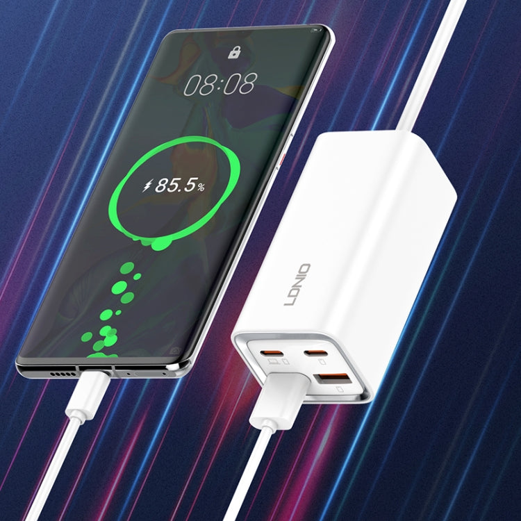 LDNIO A4610C PD65W Dual USB-C / Type-C + Dual USB Fast Charger, Cable Length: 1.5m, Plug Type:UK Plug - White