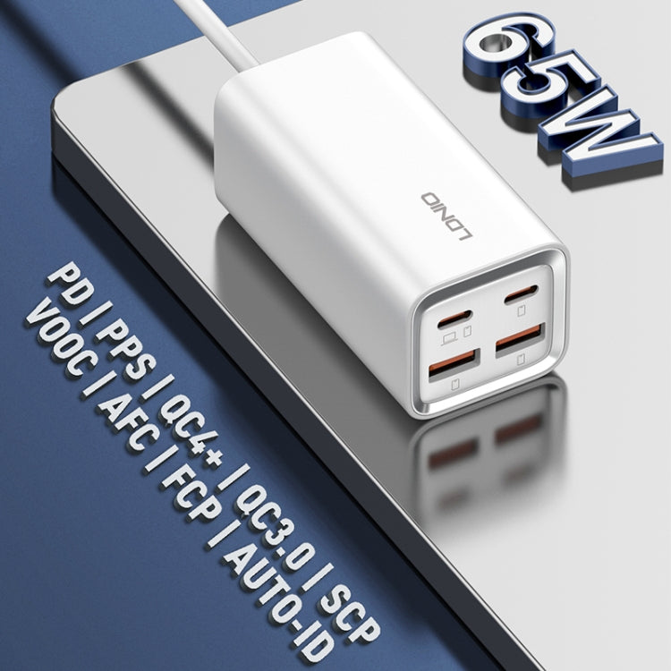 LDNIO A4610C PD65W Dual USB-C / Type-C + Dual USB Fast Charger, Cable Length: 1.5m, Plug Type:US Plug - White