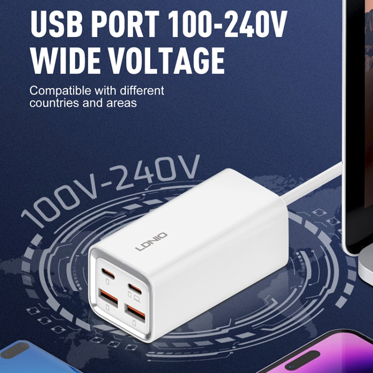 LDNIO A4610C PD65W Dual USB-C / Type-C + Dual USB Fast Charger, Cable Length: 1.5m, Plug Type:US Plug - White