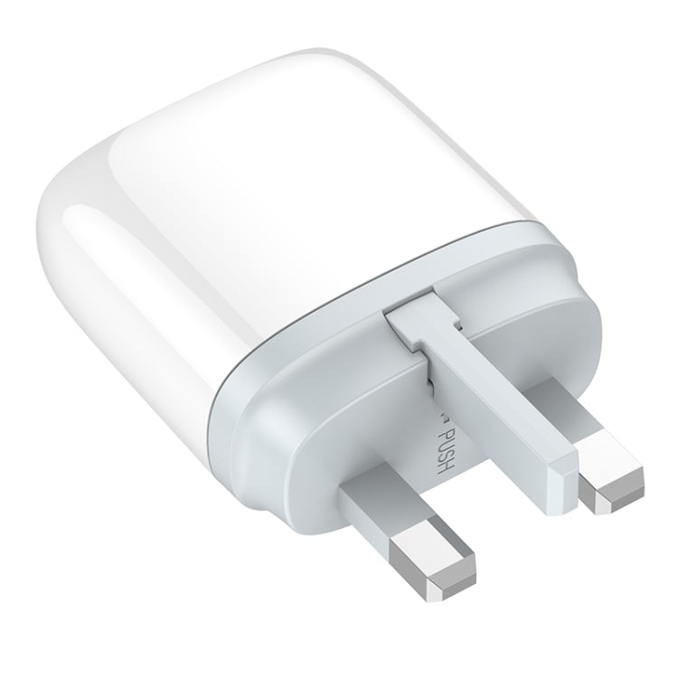LDNIO Q229 QC3.0 / PD20W USB + Type-C Fast Charger with 1m USB to 8 Pin Cable, Plug Type:UK Plug - White
