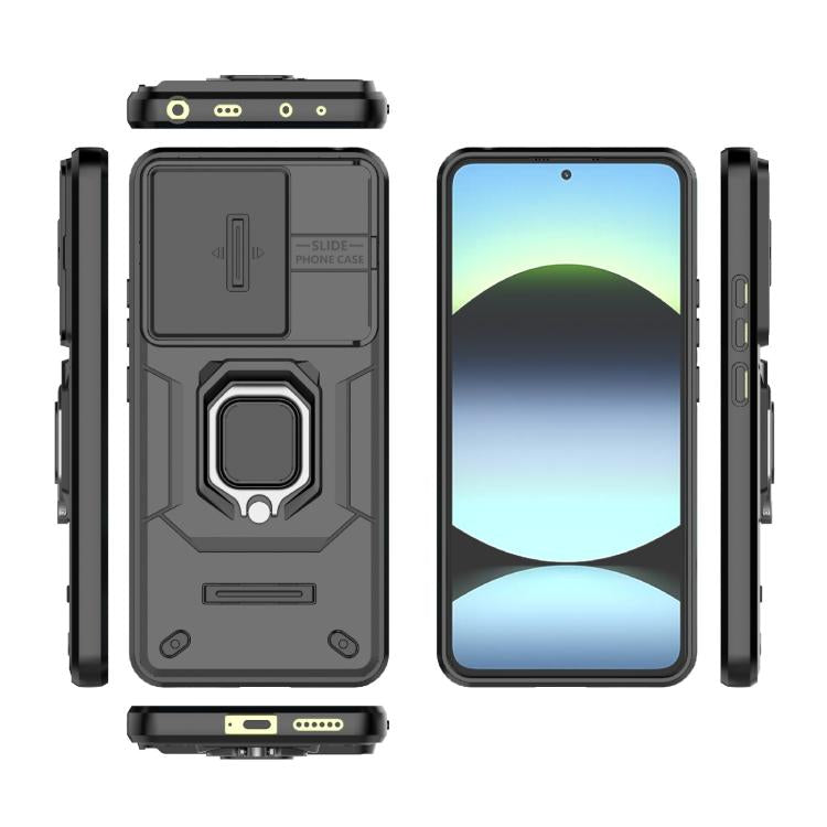For Redmi Note 14 4G 163.25mm Global Sliding Camshield TPU + PC Shockproof Phone Case with Holder